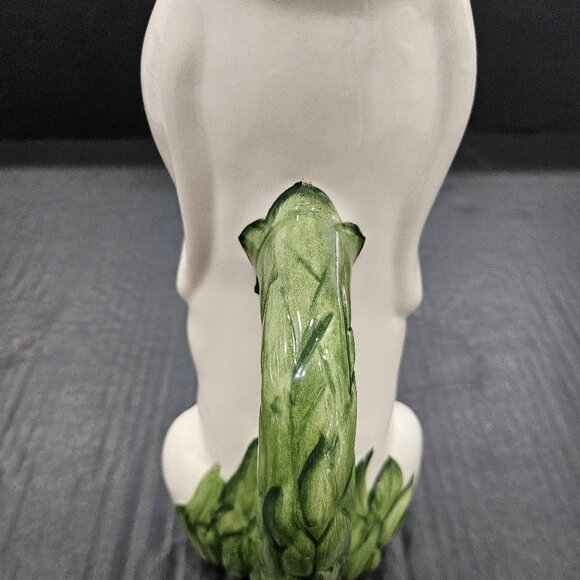 Tall Moltahedeh Rabbit Pitcher 1950s Portugal Hand Painted Bunny Green Leaf Hand - Picture 11 of 15